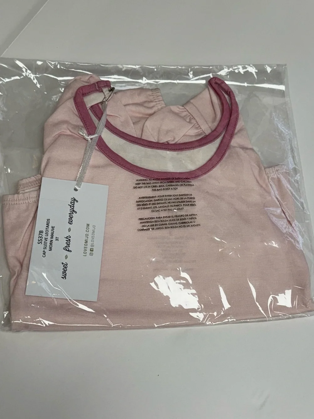 Omi Jo Mauve Morn Leotard Light Pink Dark Trim Cap Short Sleeve Girls 3T WDW NWT